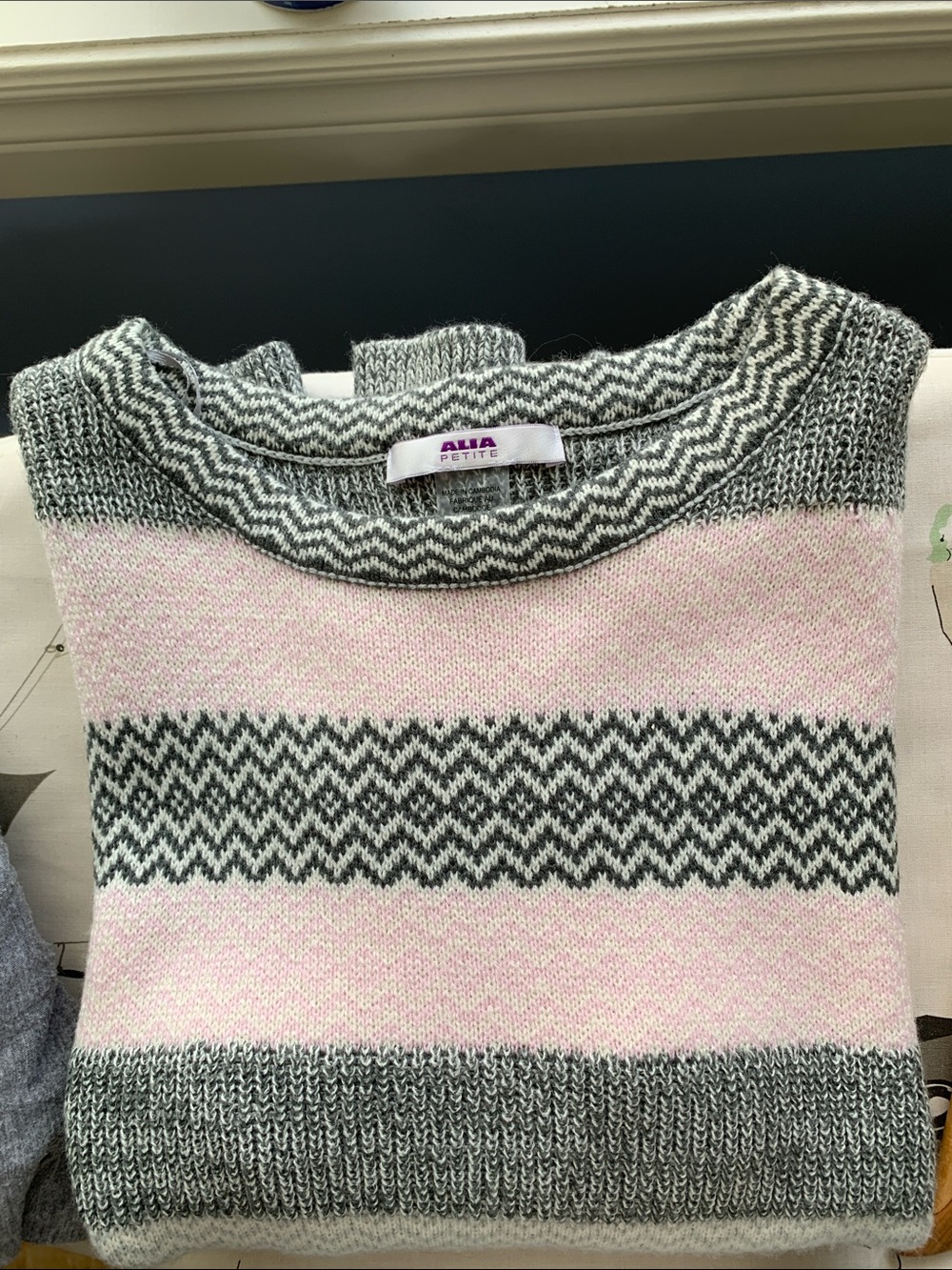 Alia Striped Crewneck Sweater in Pink, Gray, and Cream
